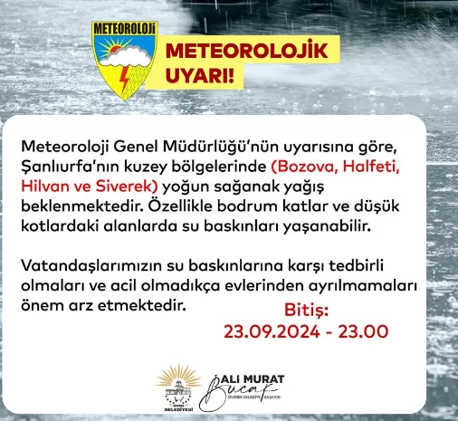 Şanlıurfa ve Siverek için Meteorolojiden Önemli Uyarı