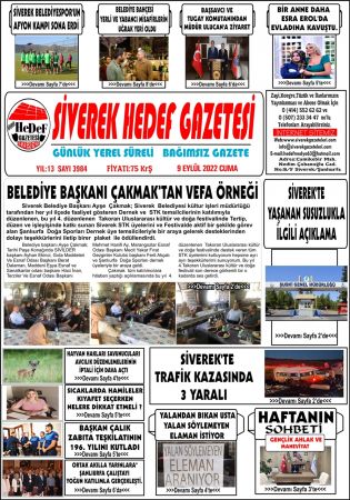 9.09.2022 Tarihli Birinci Sayfa