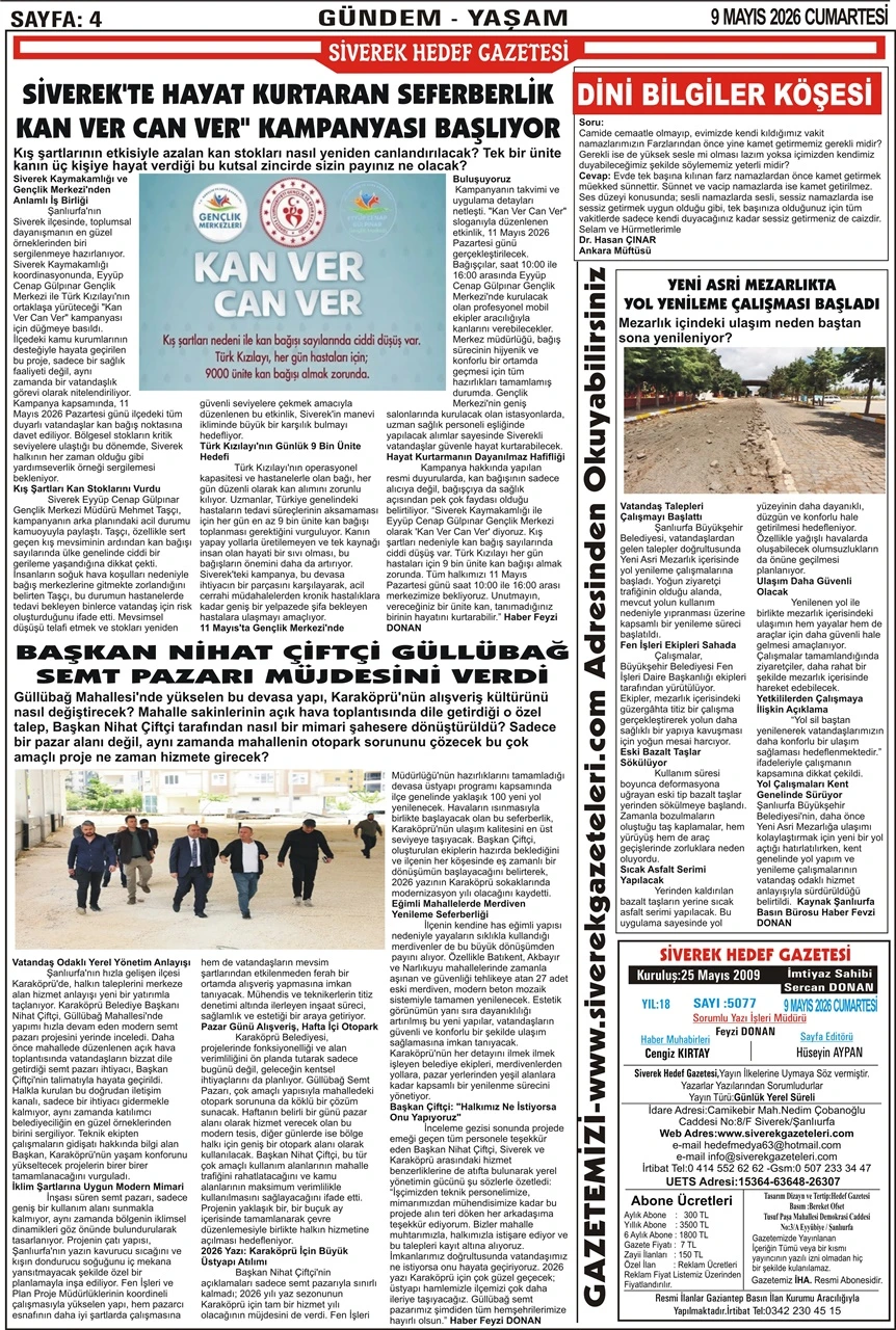 09.05.2026 Tarihli Gazetemiz
