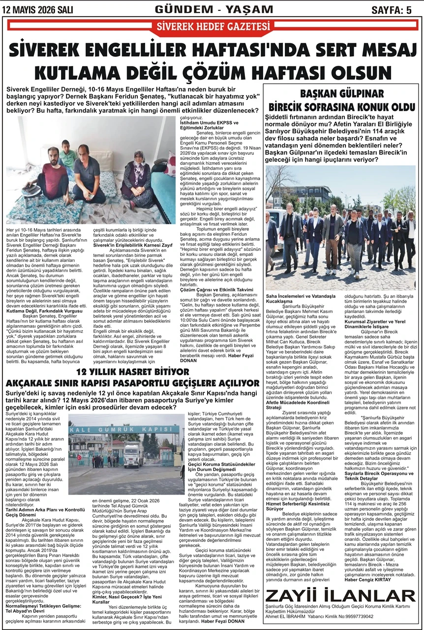 12.05.2026 Tarihli Gazetemiz
