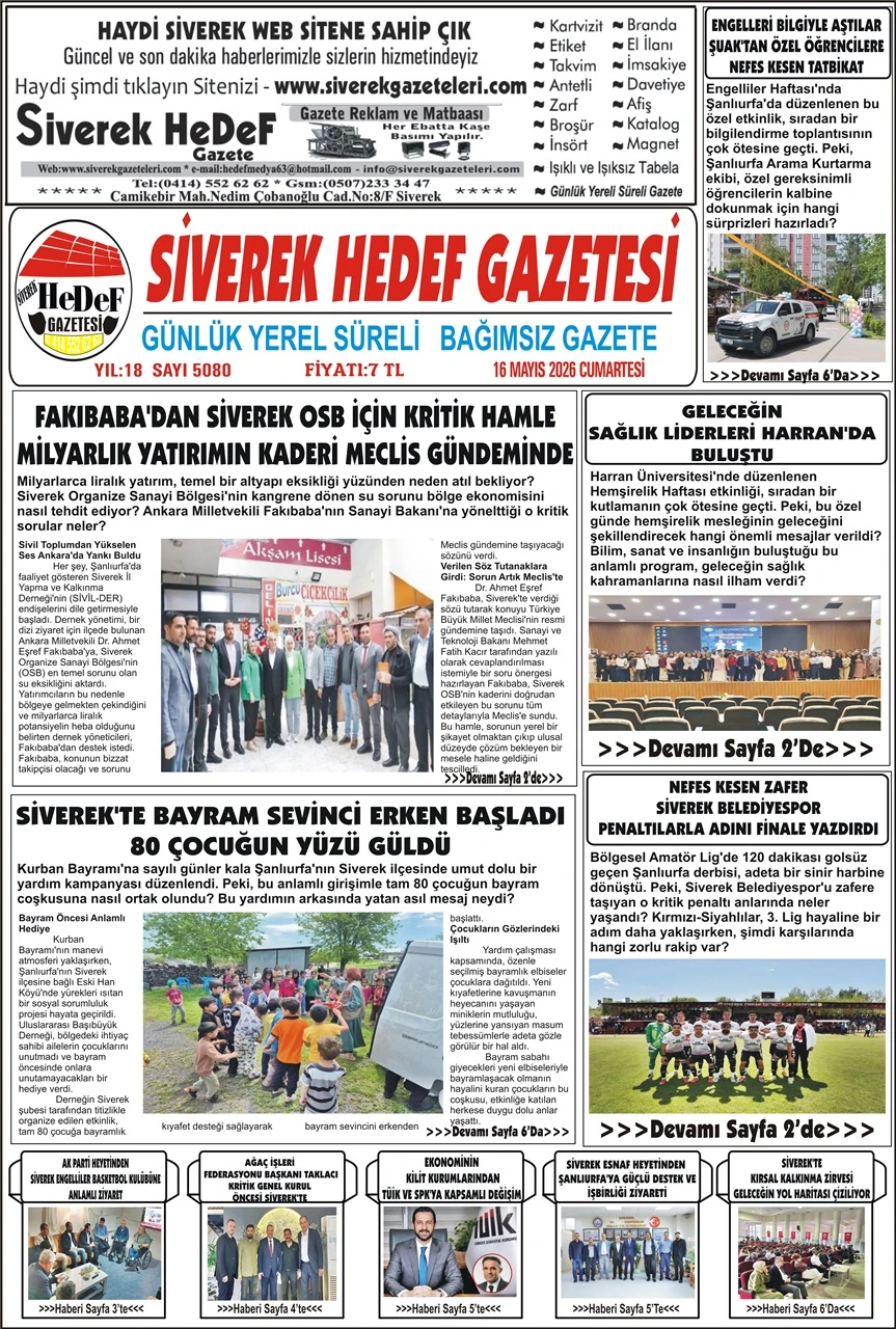 16.05.2026 Tarihli Gazetemiz