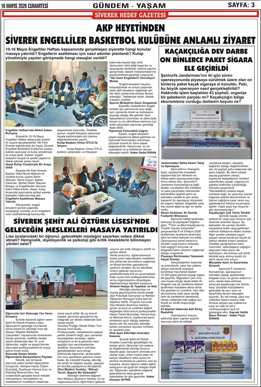 16.05.2026 Tarihli Gazetemiz