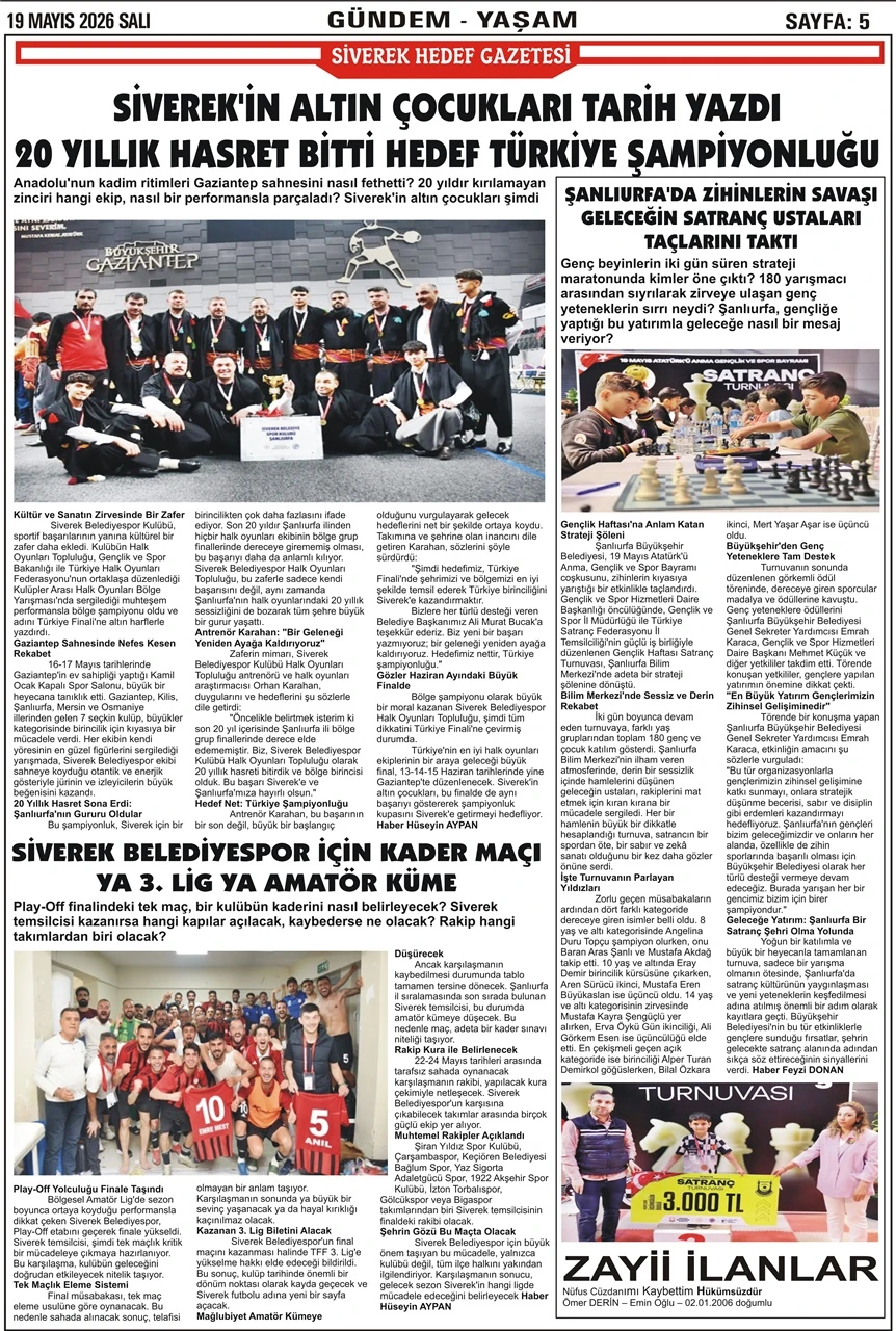 19.05.2026 Tarihli Gazetemiz