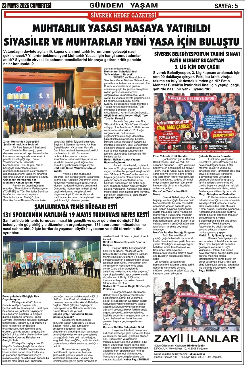 23.05.2026 Tarihli Gazetemiz