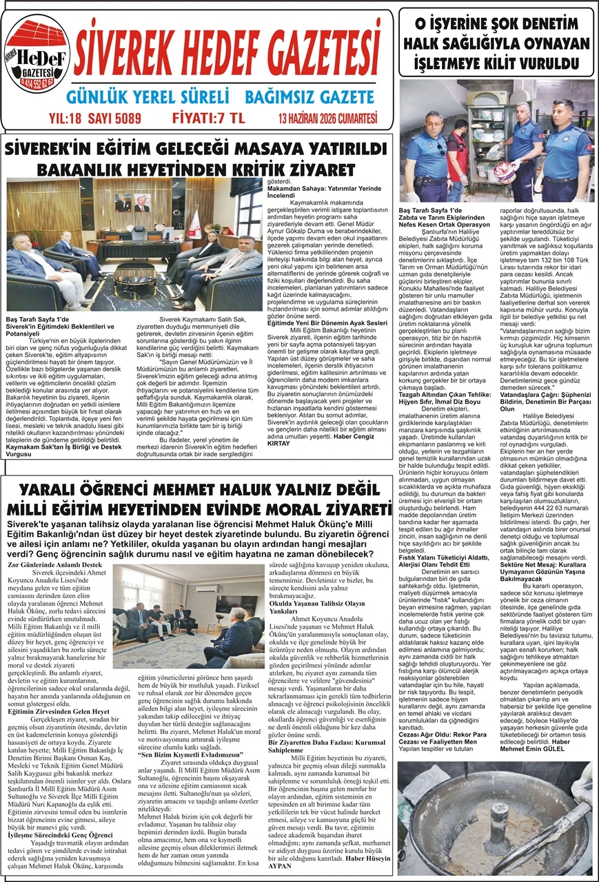 13.06.2026 Tarihli Gazetemiz