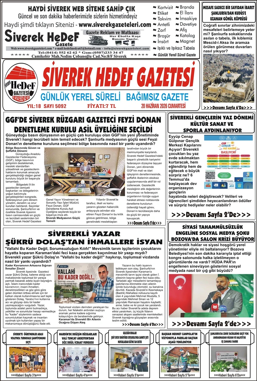 20.06.2026 Tarihli Gazetemiz