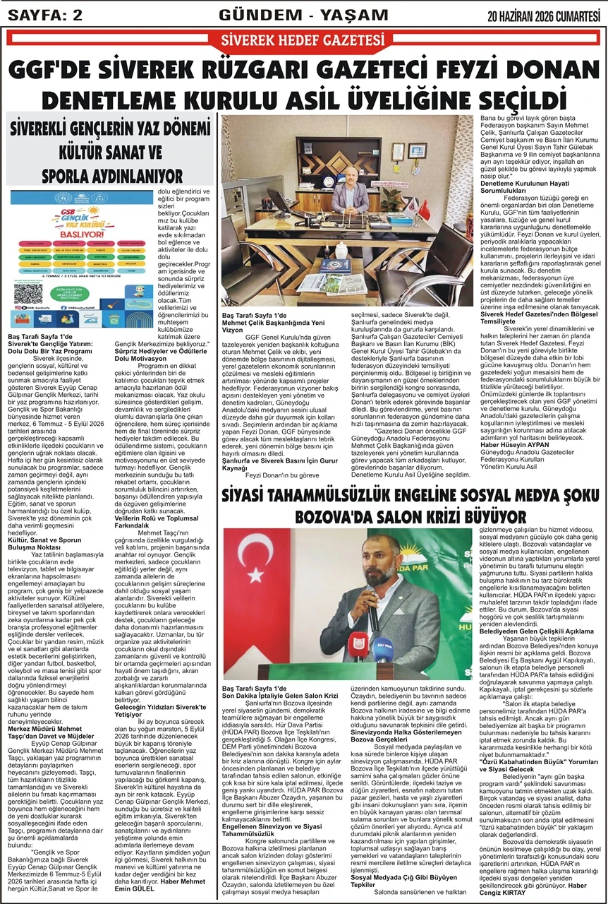 20.06.2026 Tarihli Gazetemiz