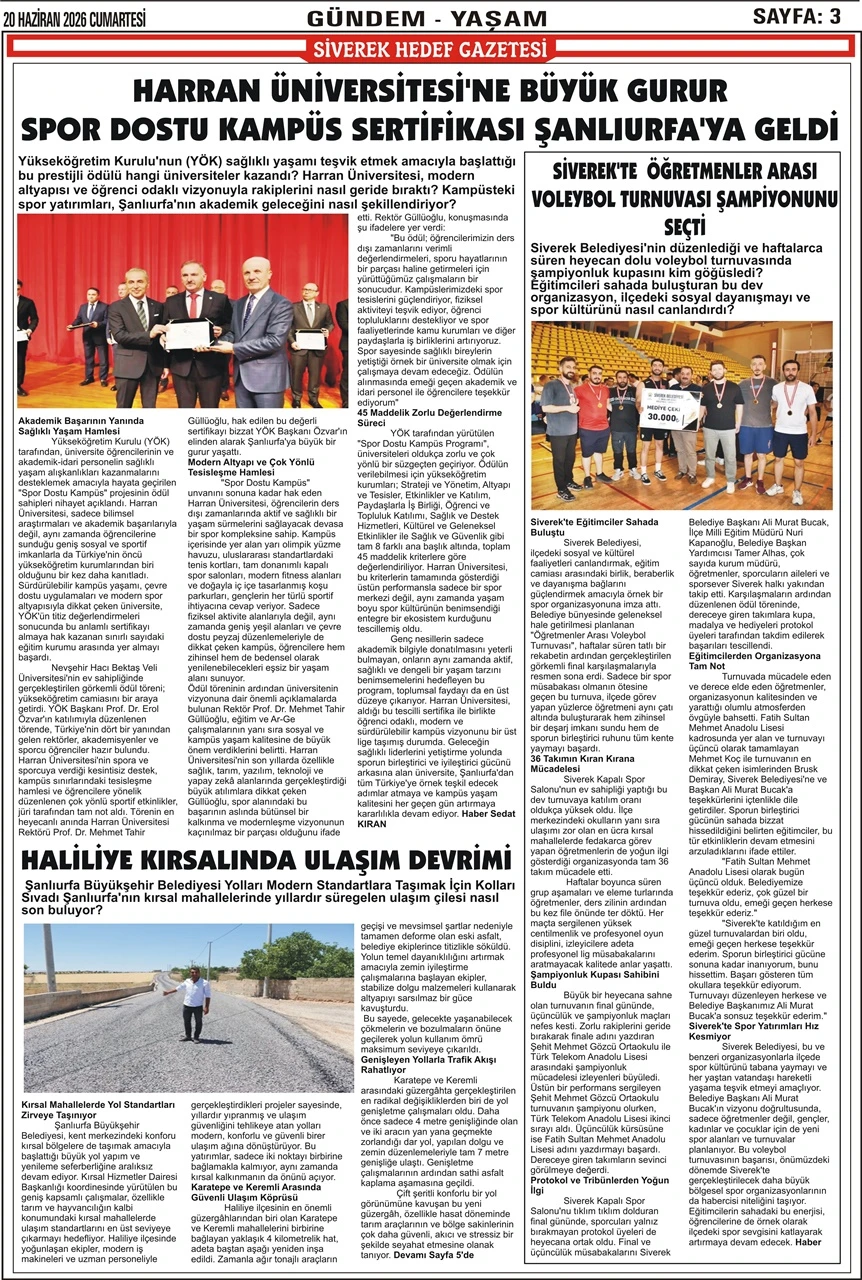 20.06.2026 Tarihli Gazetemiz