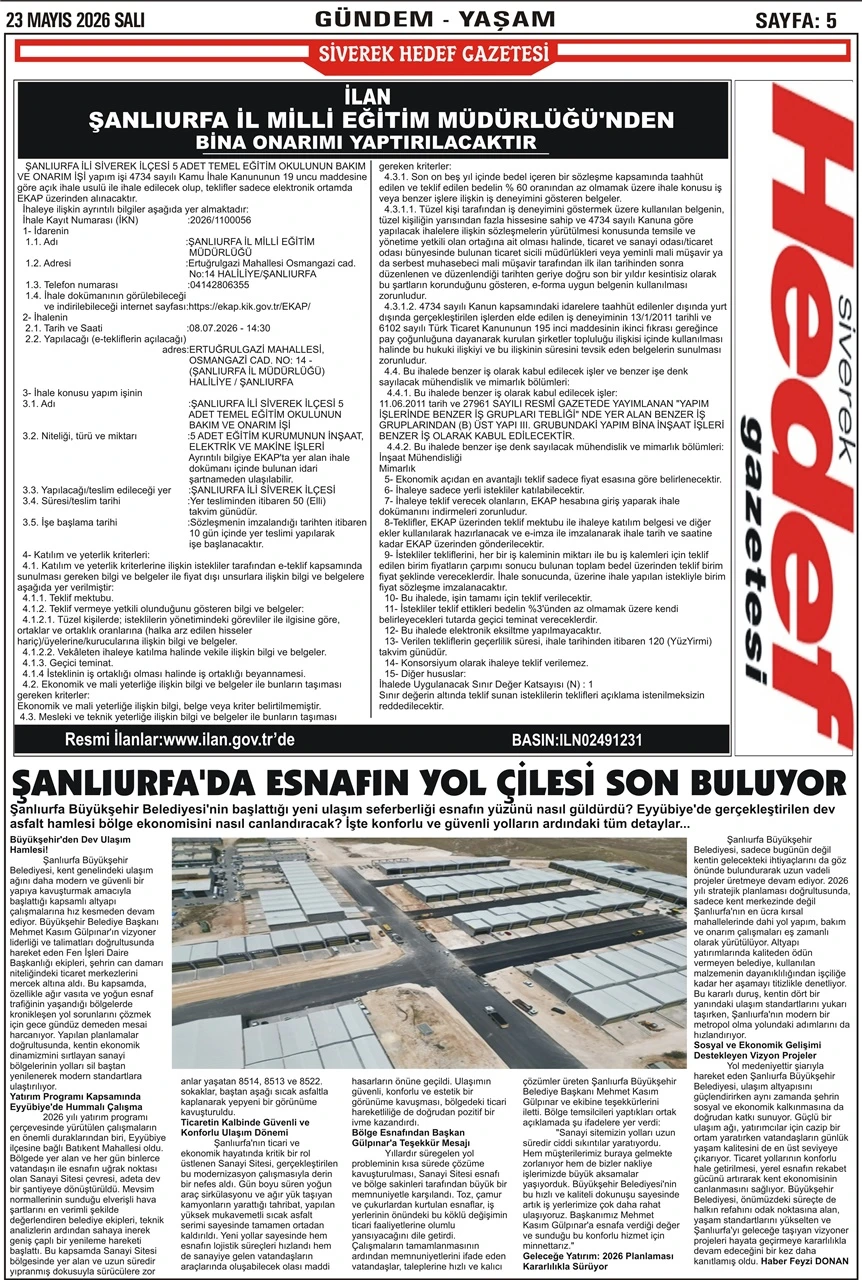23.06.2026 Tarihli Gazetemiz
