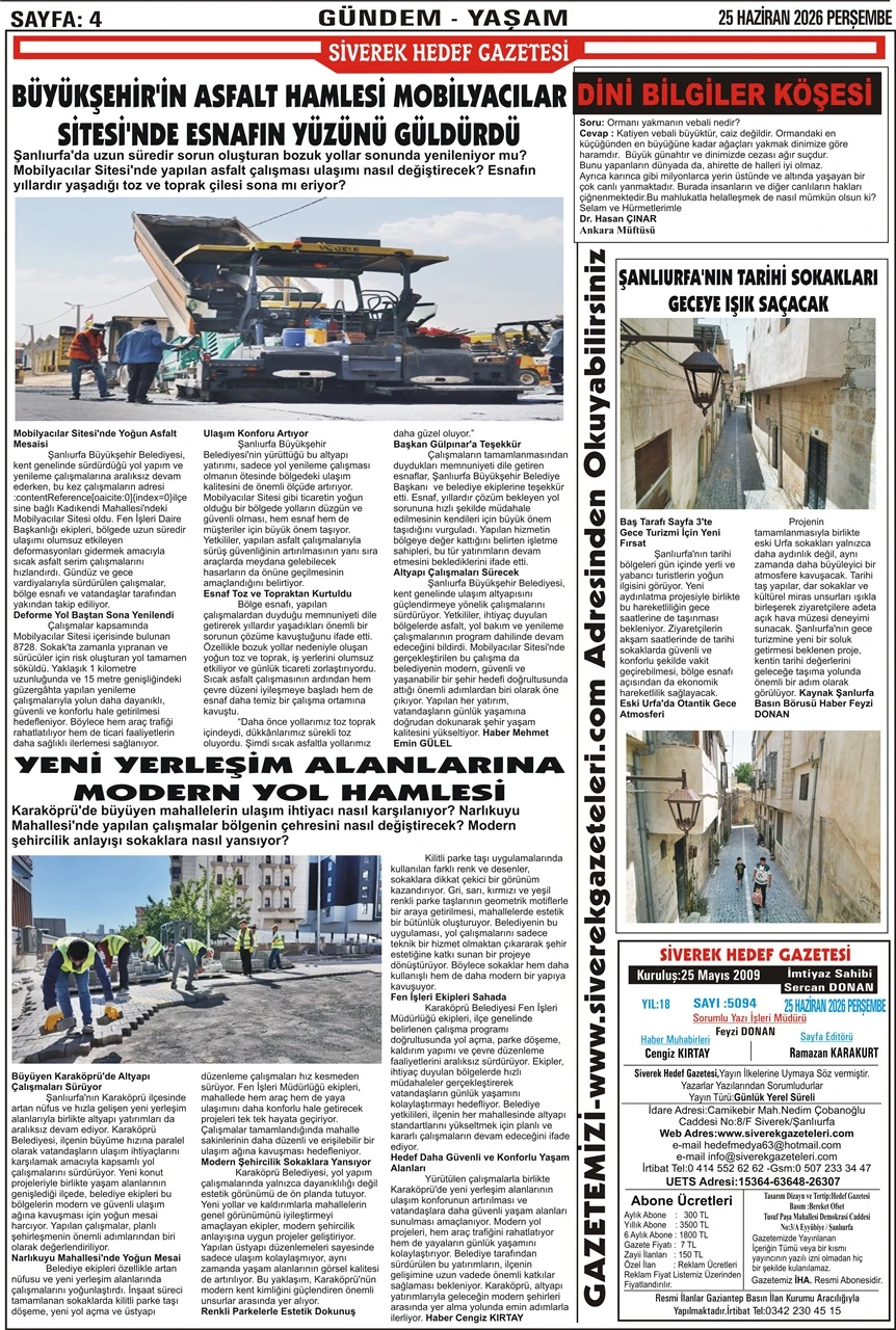 25.06.2026 Tarihli Gazetemiz