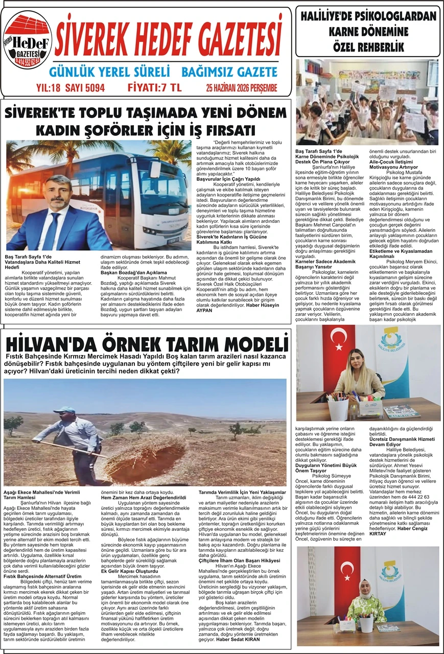 25.06.2026 Tarihli Gazetemiz