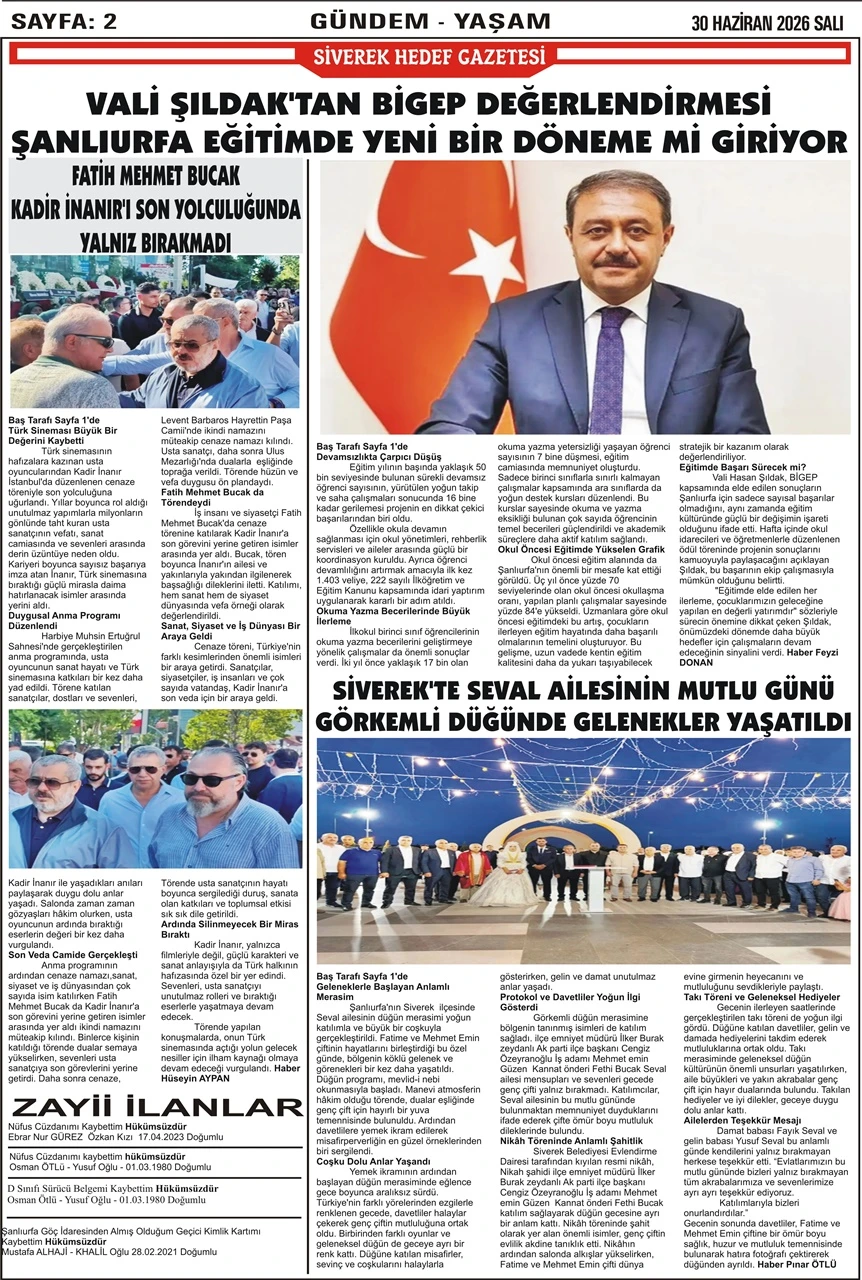 30.06.2026 Tarihli Gazetemiz