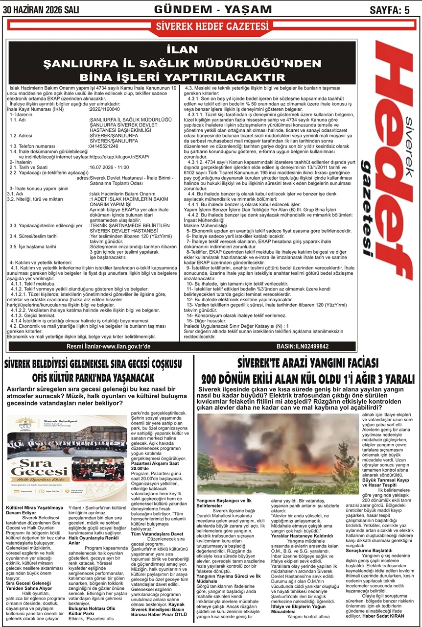 30.06.2026 Tarihli Gazetemiz