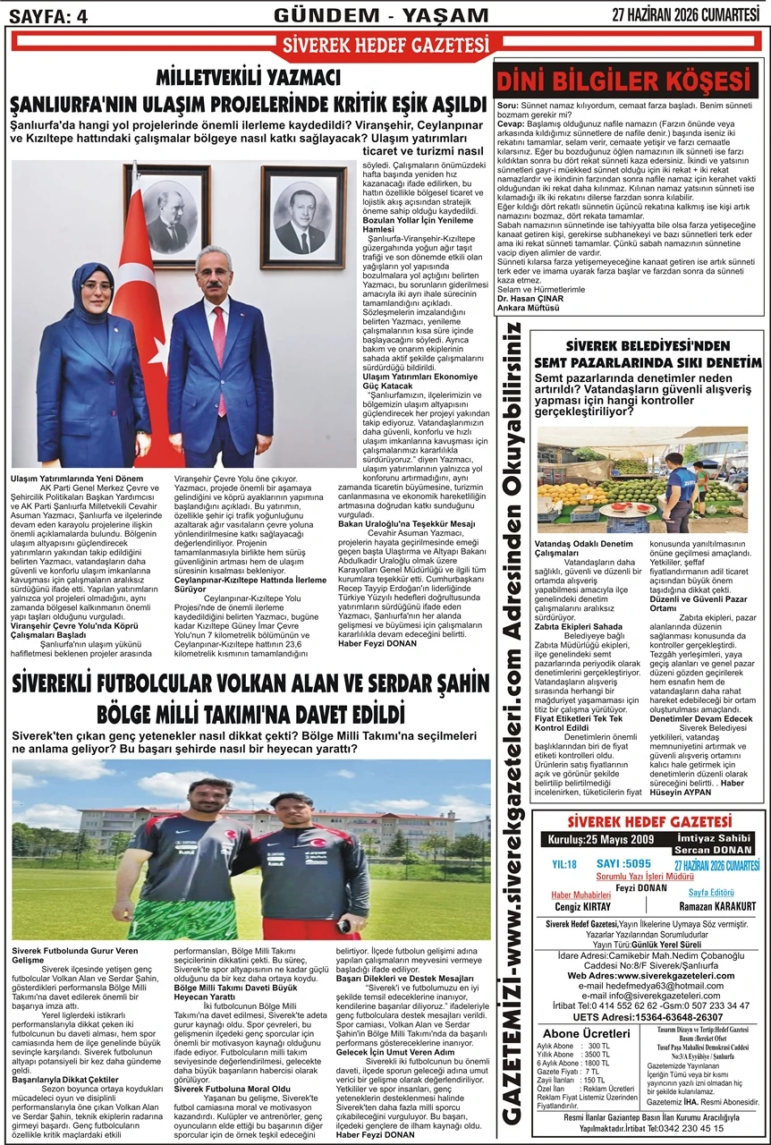 27.06.2026 Tarihli Gazetemiz