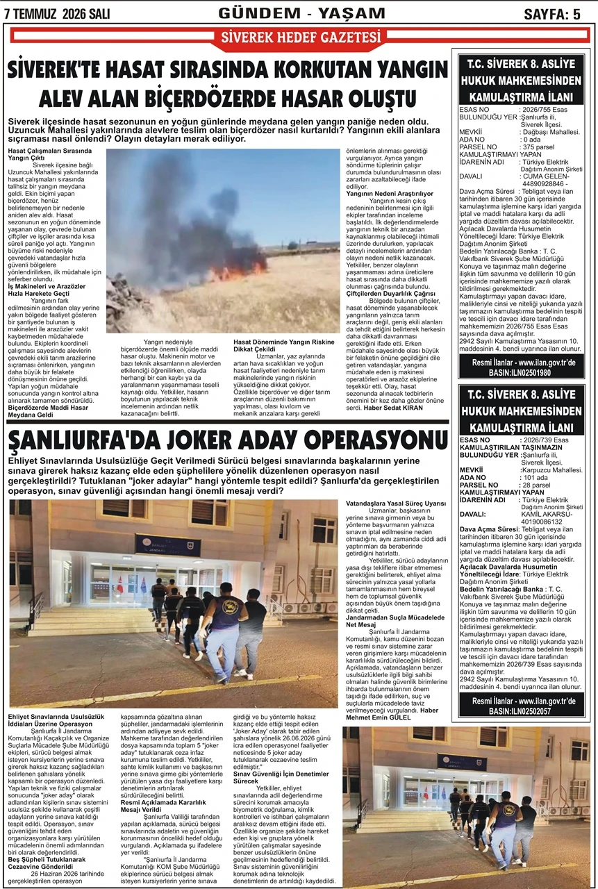 07.07.2026 Tarihli Gazetemiz