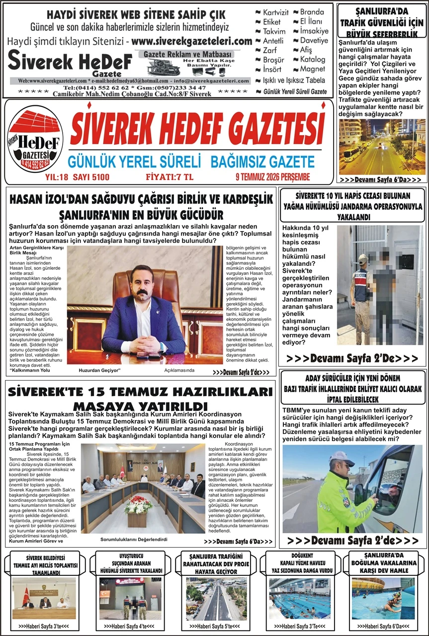 09.07.2026 Tarihli Gazetemiz