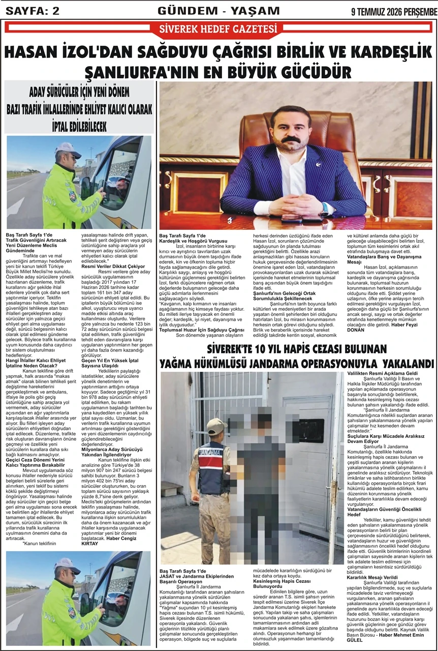 09.07.2026 Tarihli Gazetemiz