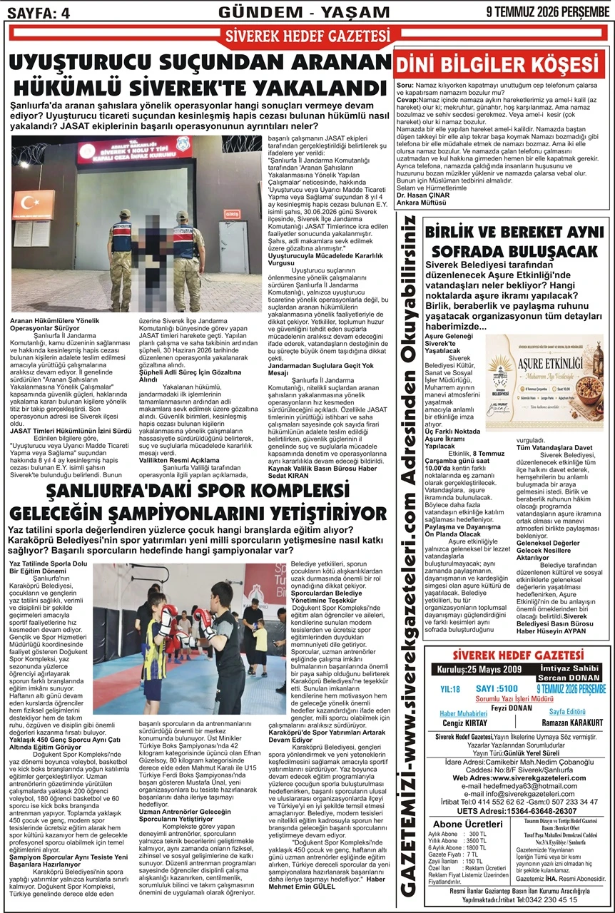 09.07.2026 Tarihli Gazetemiz