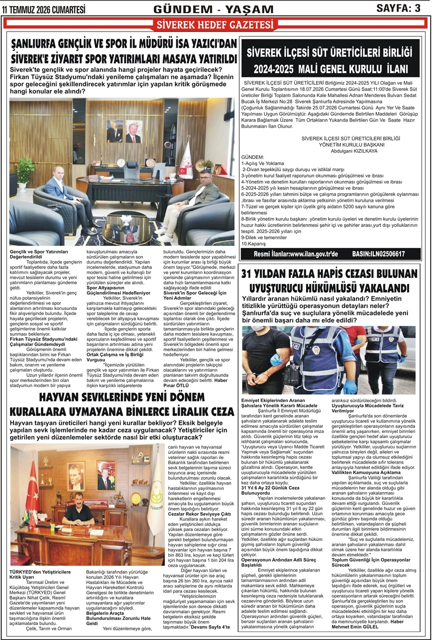 11.07.2026 Tarihli Gazetemiz