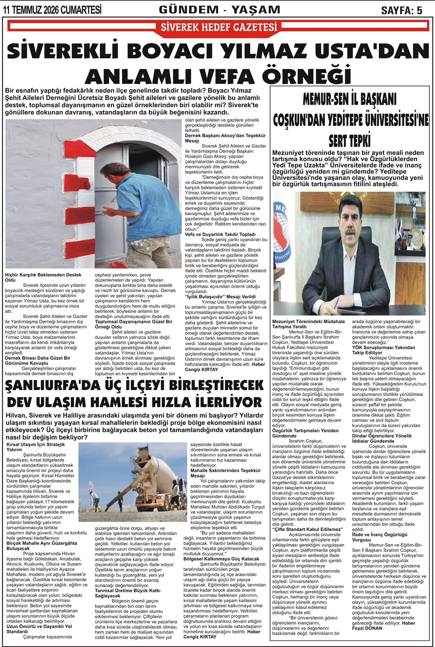 11.07.2026 Tarihli Gazetemiz