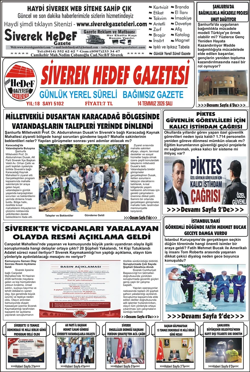 14.07.2026 Tarihli Gazetemiz