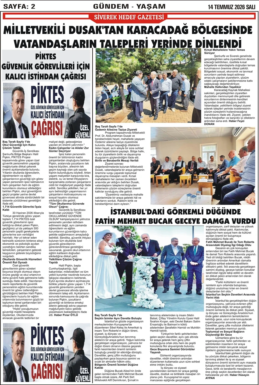 14.07.2026 Tarihli Gazetemiz