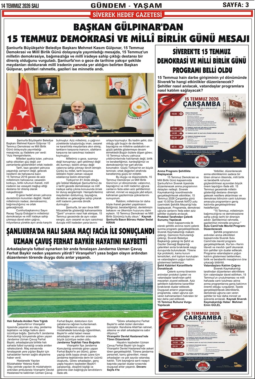 14.07.2026 Tarihli Gazetemiz