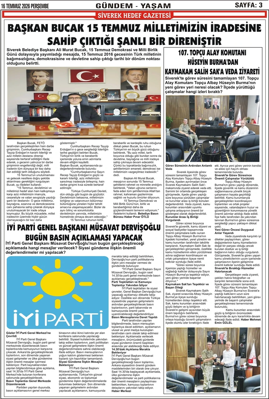 16.07.2026 Tarihli Gazetemiz
