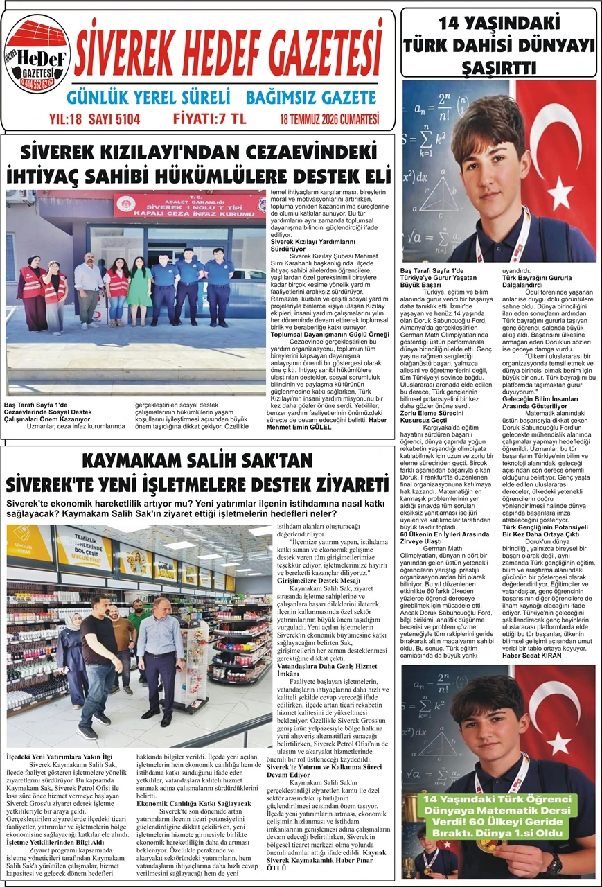 18.07.2026 Tarihli Gazetemiz
