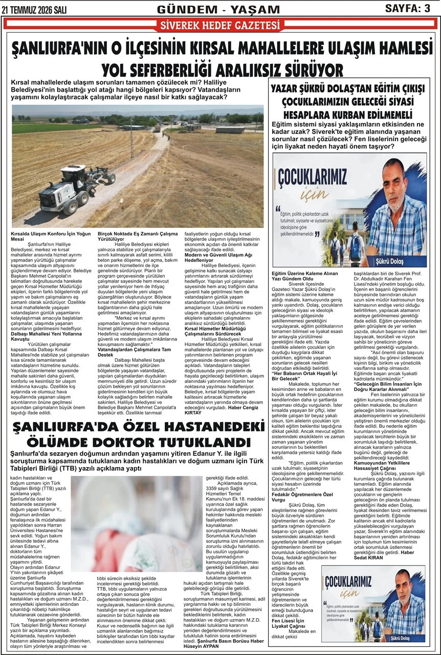 21.07.2026 Tarihli Gazetemiz