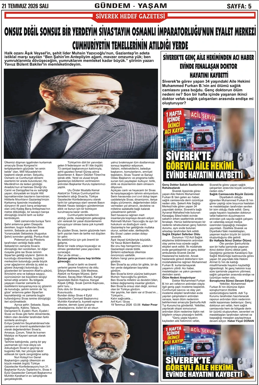21.07.2026 Tarihli Gazetemiz