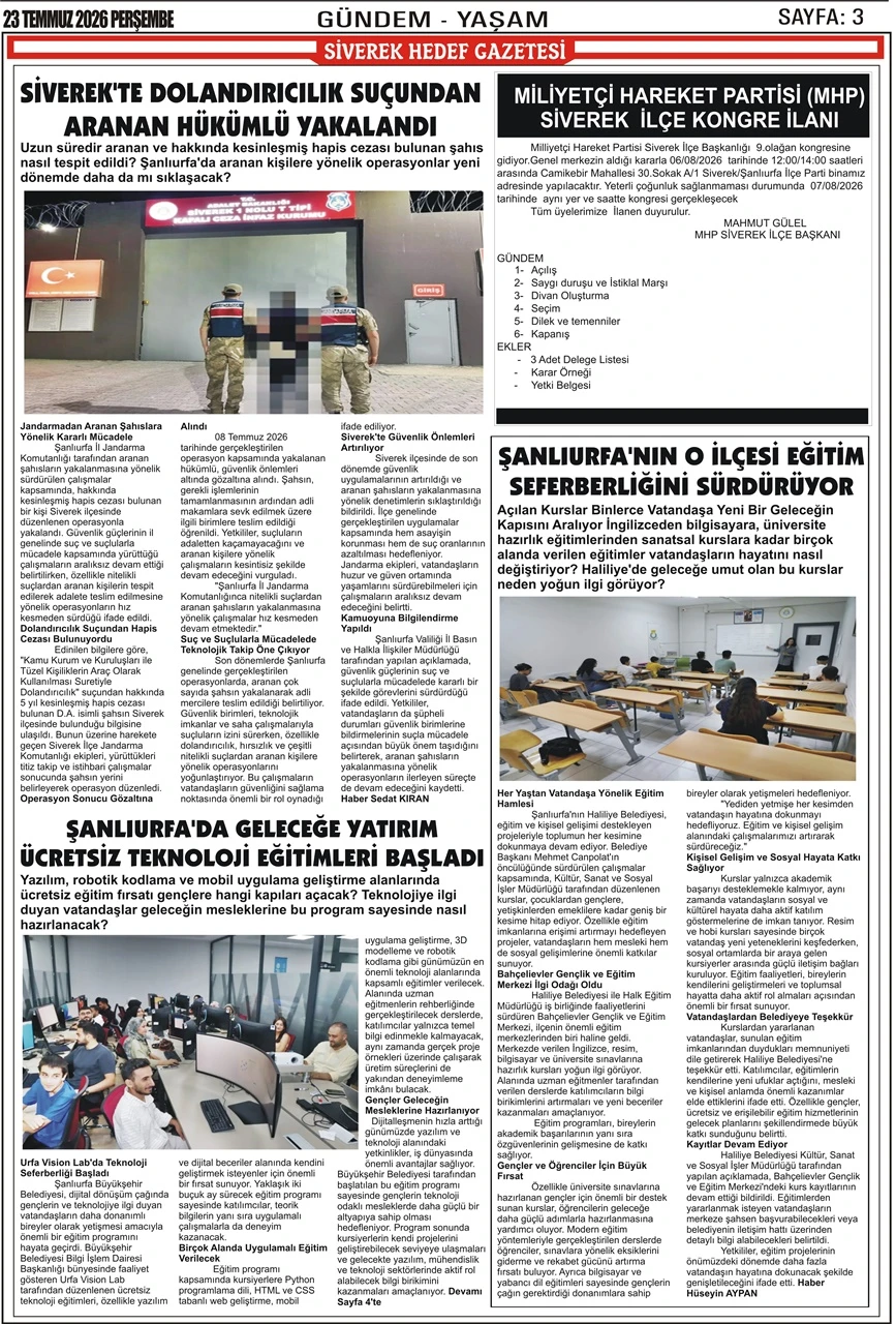 23.07.2026 Tarihli Gazetemiz