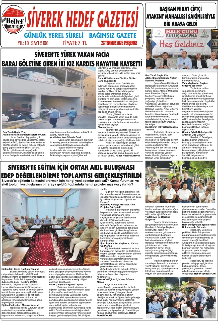 23.07.2026 Tarihli Gazetemiz