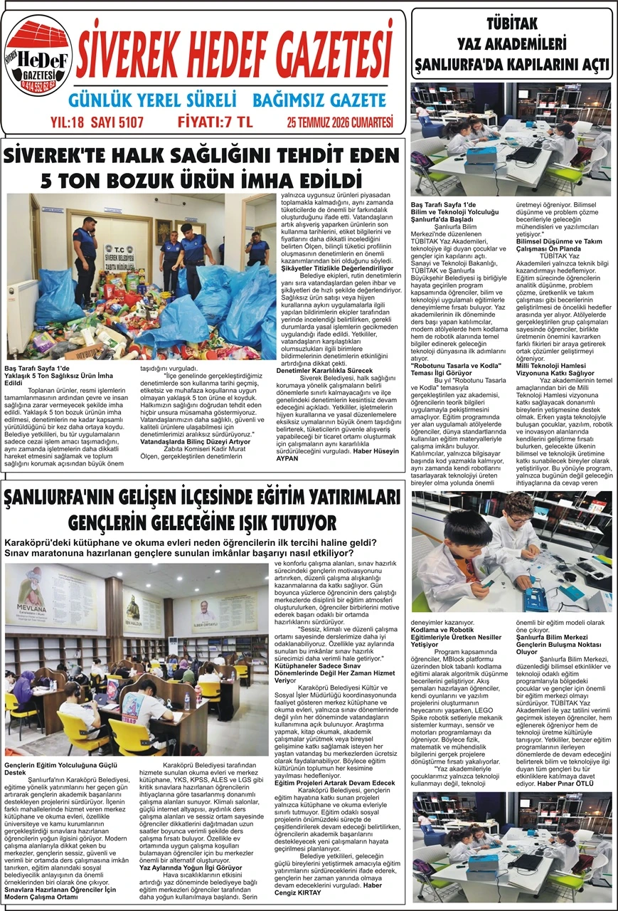 25.07.2026 Tarihli Gazetemiz