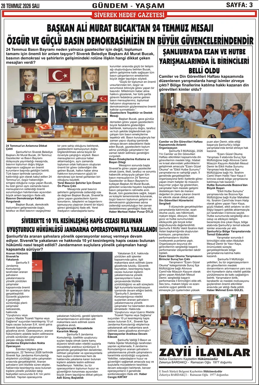 28.07.2026 Tarihli Gazetemiz