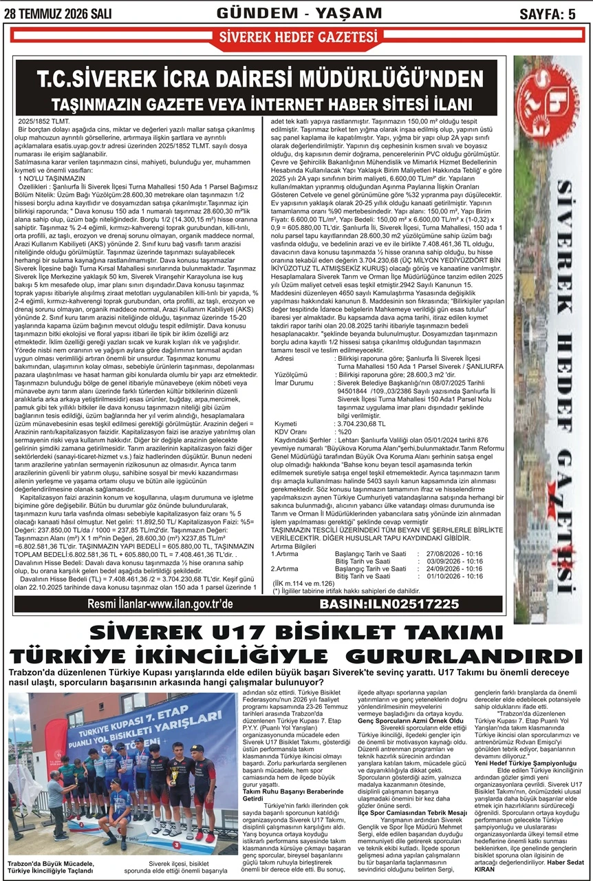 28.07.2026 Tarihli Gazetemiz