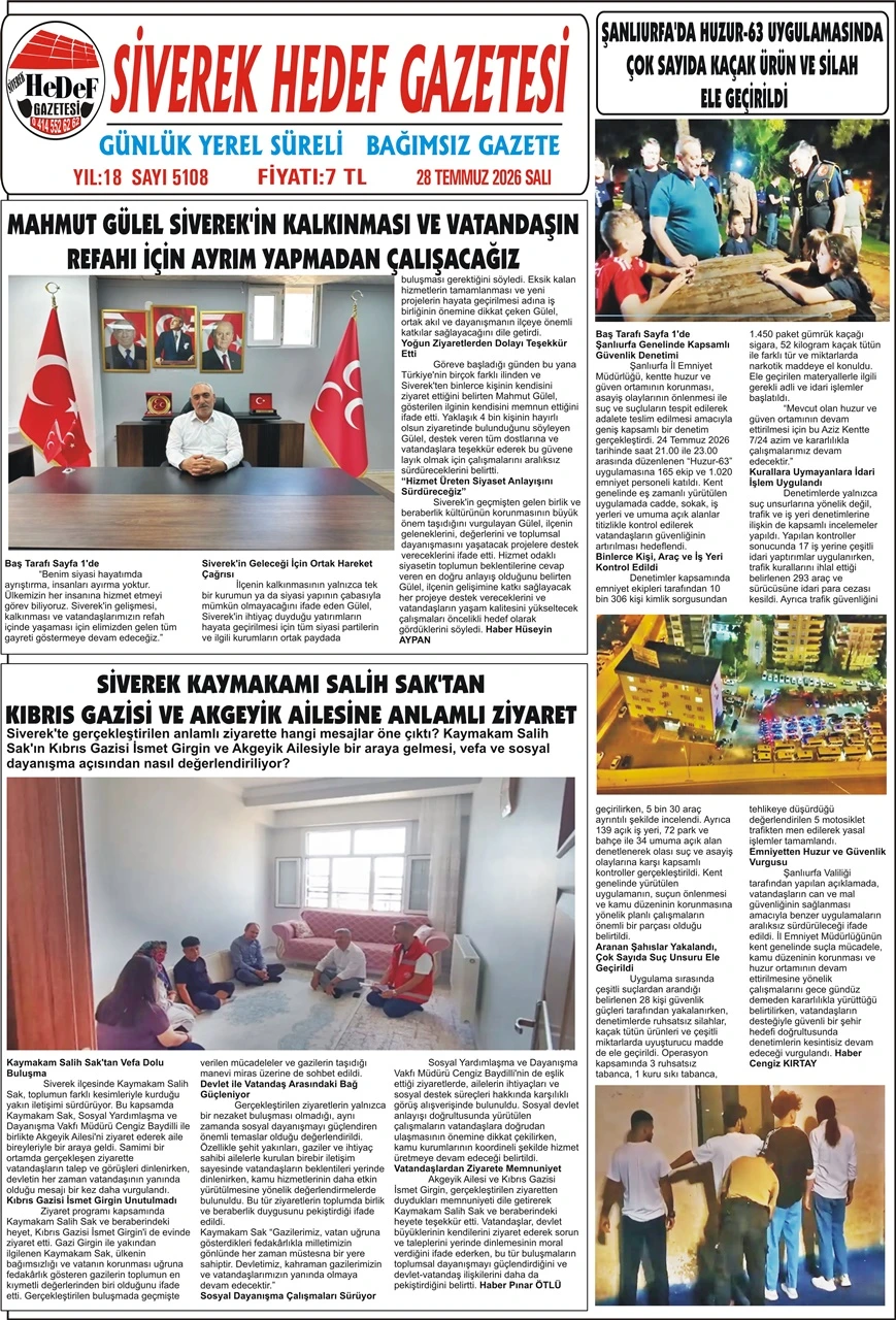 28.07.2026 Tarihli Gazetemiz