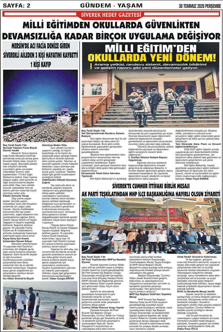 30.07.2026 Tarihli Gazetemiz