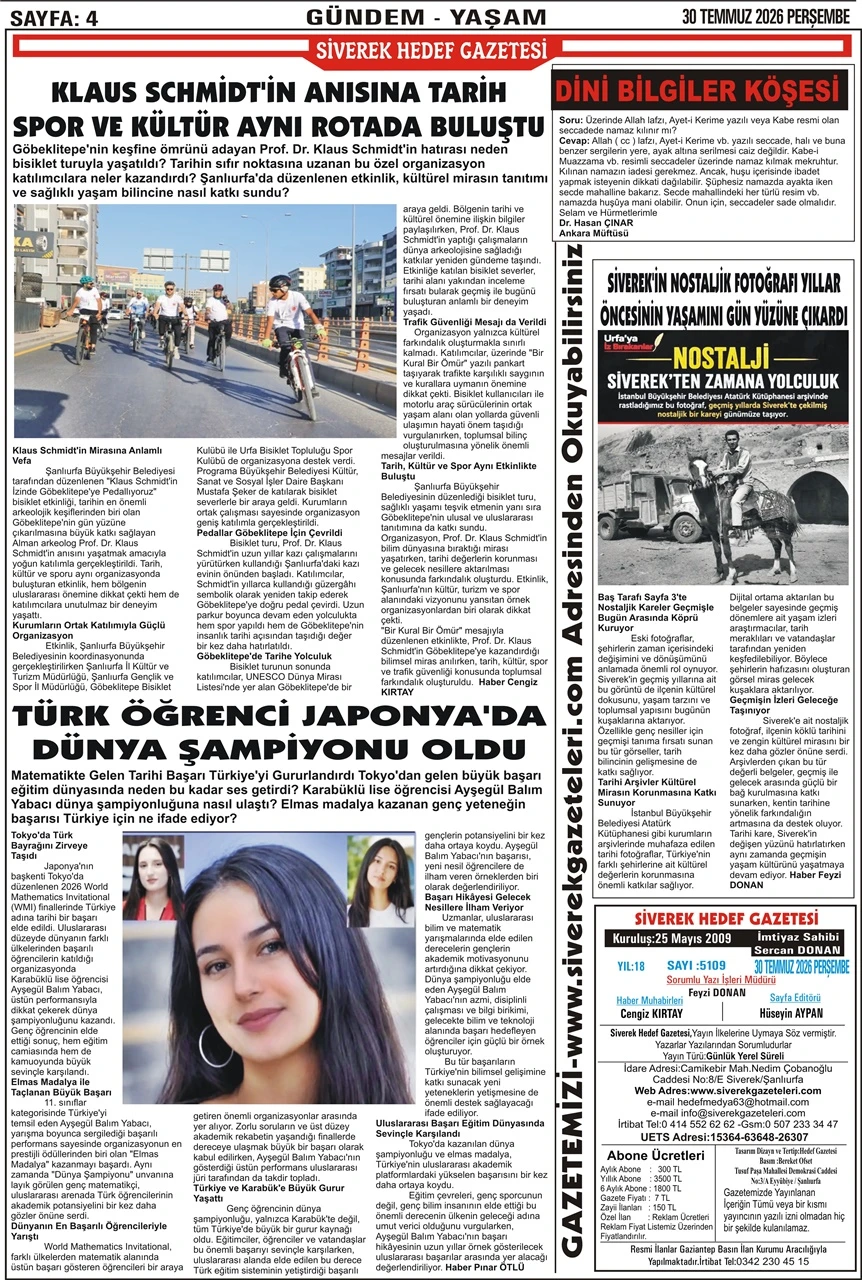 30.07.2026 Tarihli Gazetemiz