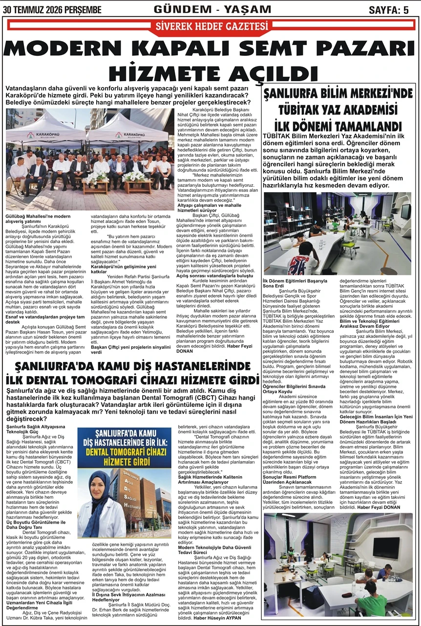 30.07.2026 Tarihli Gazetemiz