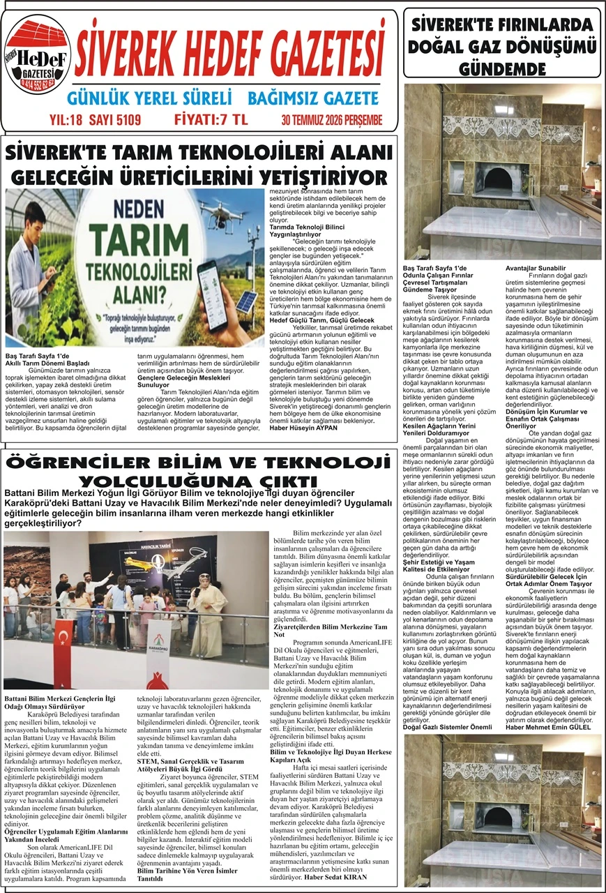 30.07.2026 Tarihli Gazetemiz