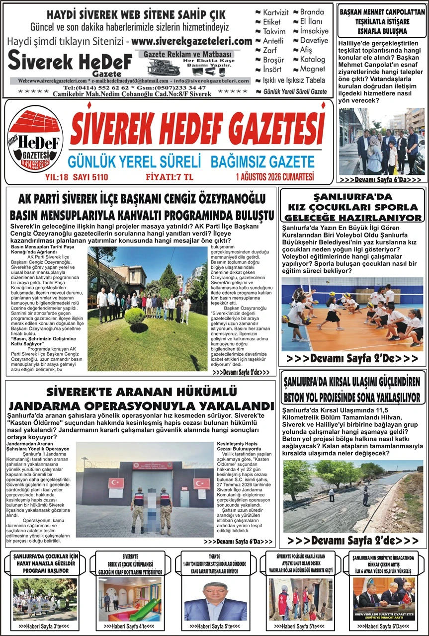01.08.2026 Tarihli Gazetemiz