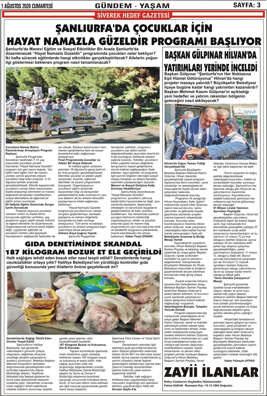 01.08.2026 Tarihli Gazetemiz