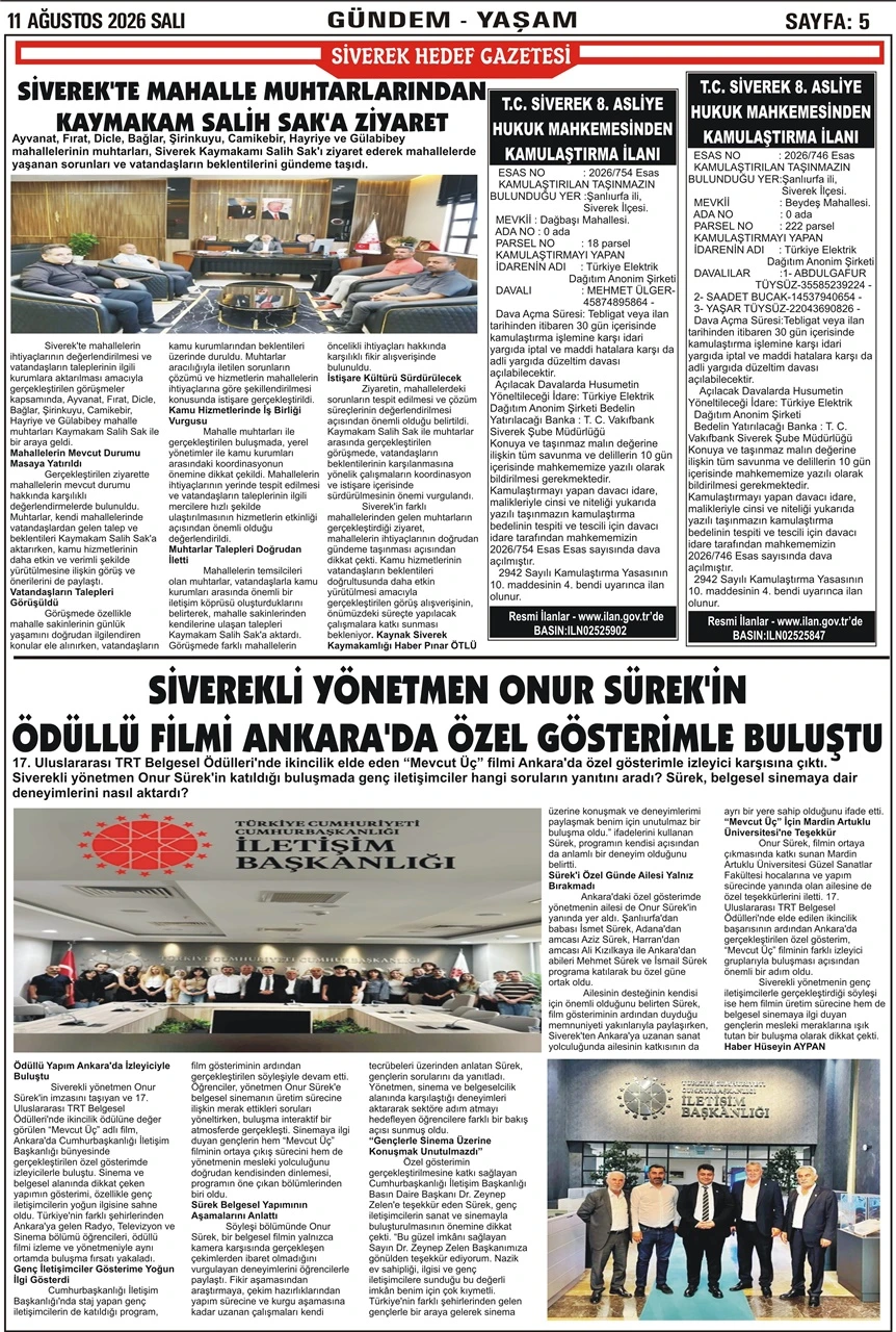 11.08.2026 Tarihli Gazetemiz