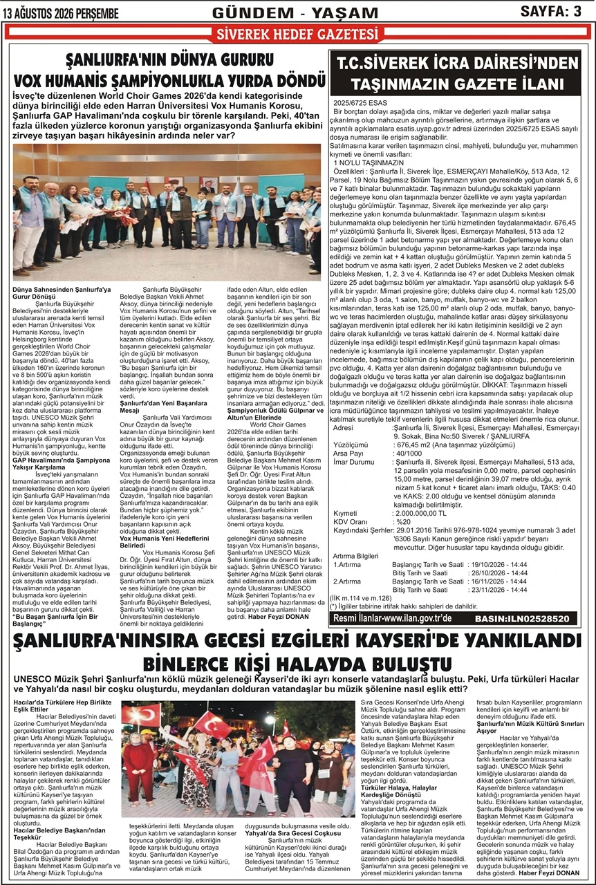 13.08.2026 Tarihli Gazetemiz
