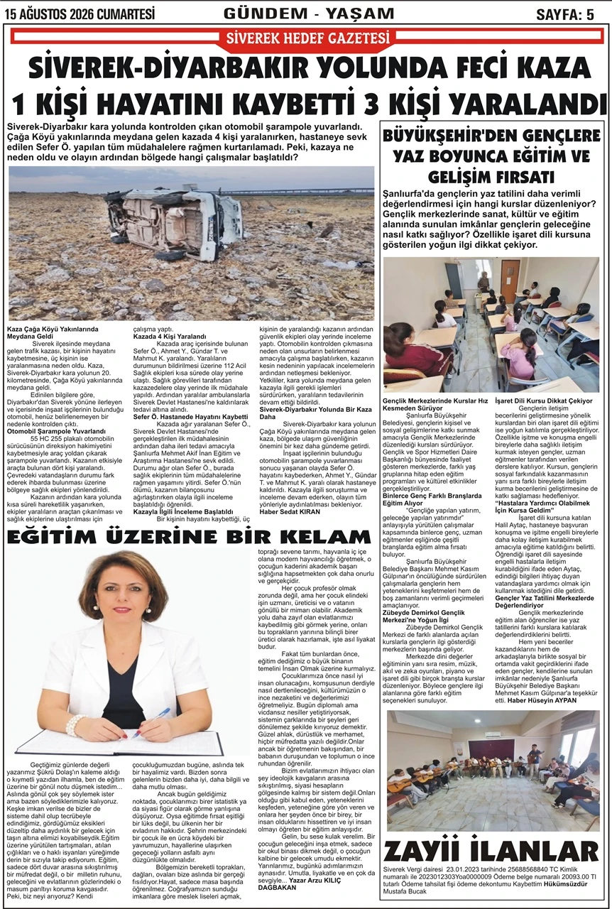 15.08.2026 Tarihli Gazetemiz