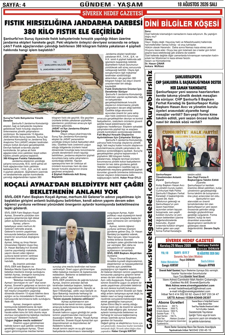 18.08.2026 Tarihli Gazetemiz
