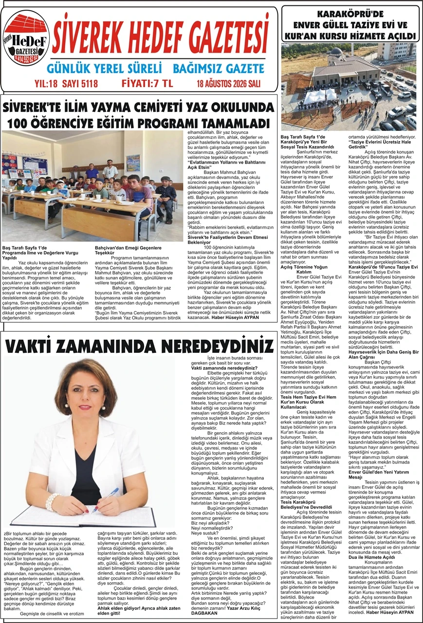 18.08.2026 Tarihli Gazetemiz