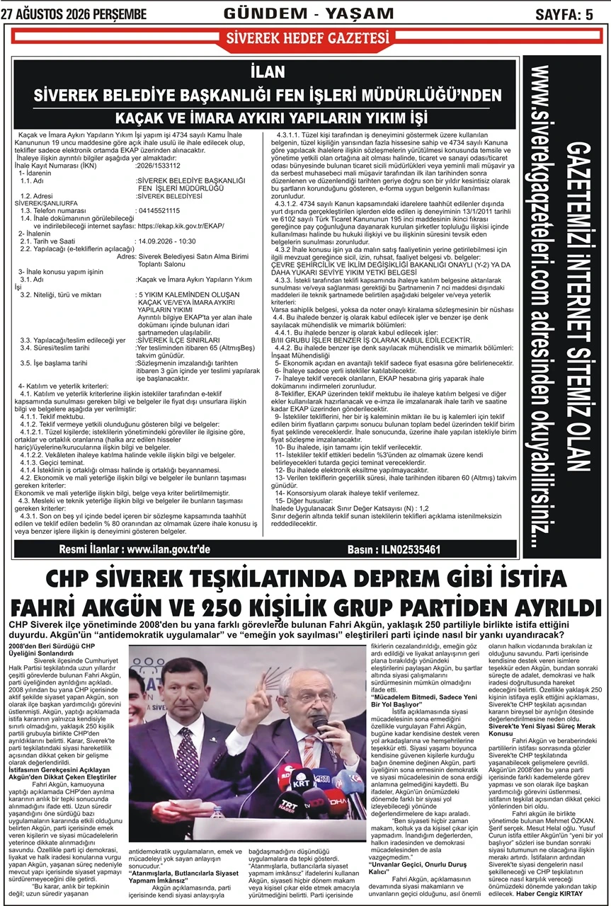 27.08.2026 Tarihli Gazetemiz