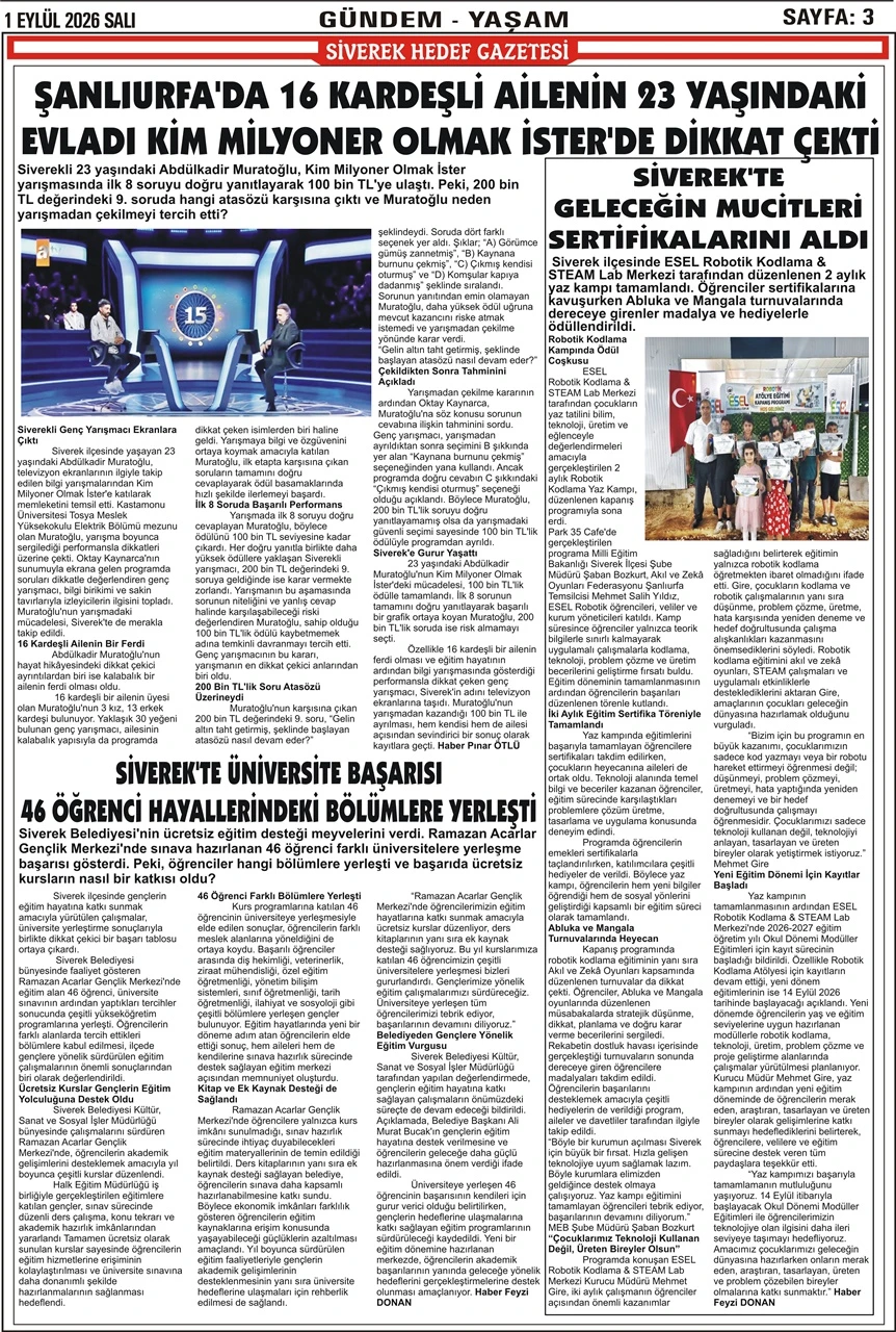 01.09.2026 Tarihli Gazetemiz